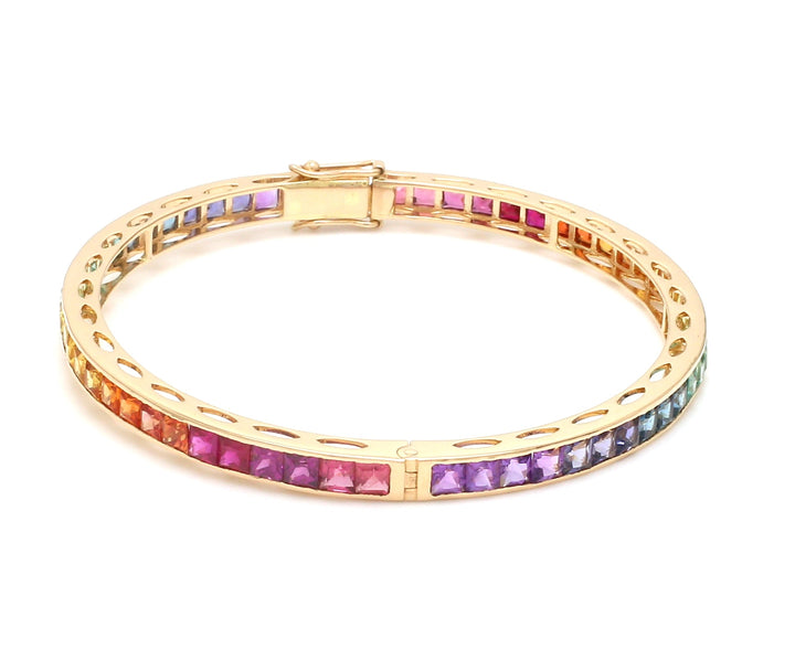 Rainbow Gemstone Princess Cut Bangle - qivii
