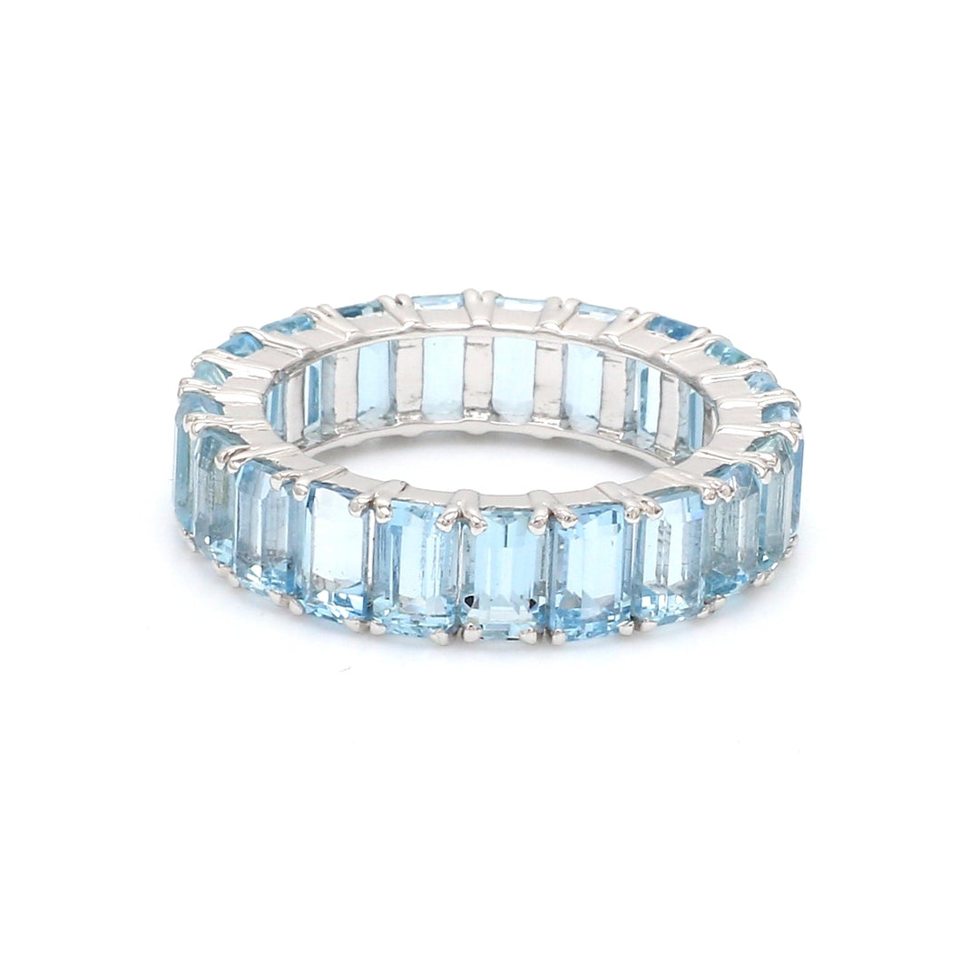 Aquamarine Octagon Eternity Band Ring - qivii