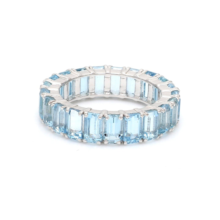 Aquamarine Octagon Eternity Band Ring - qivii