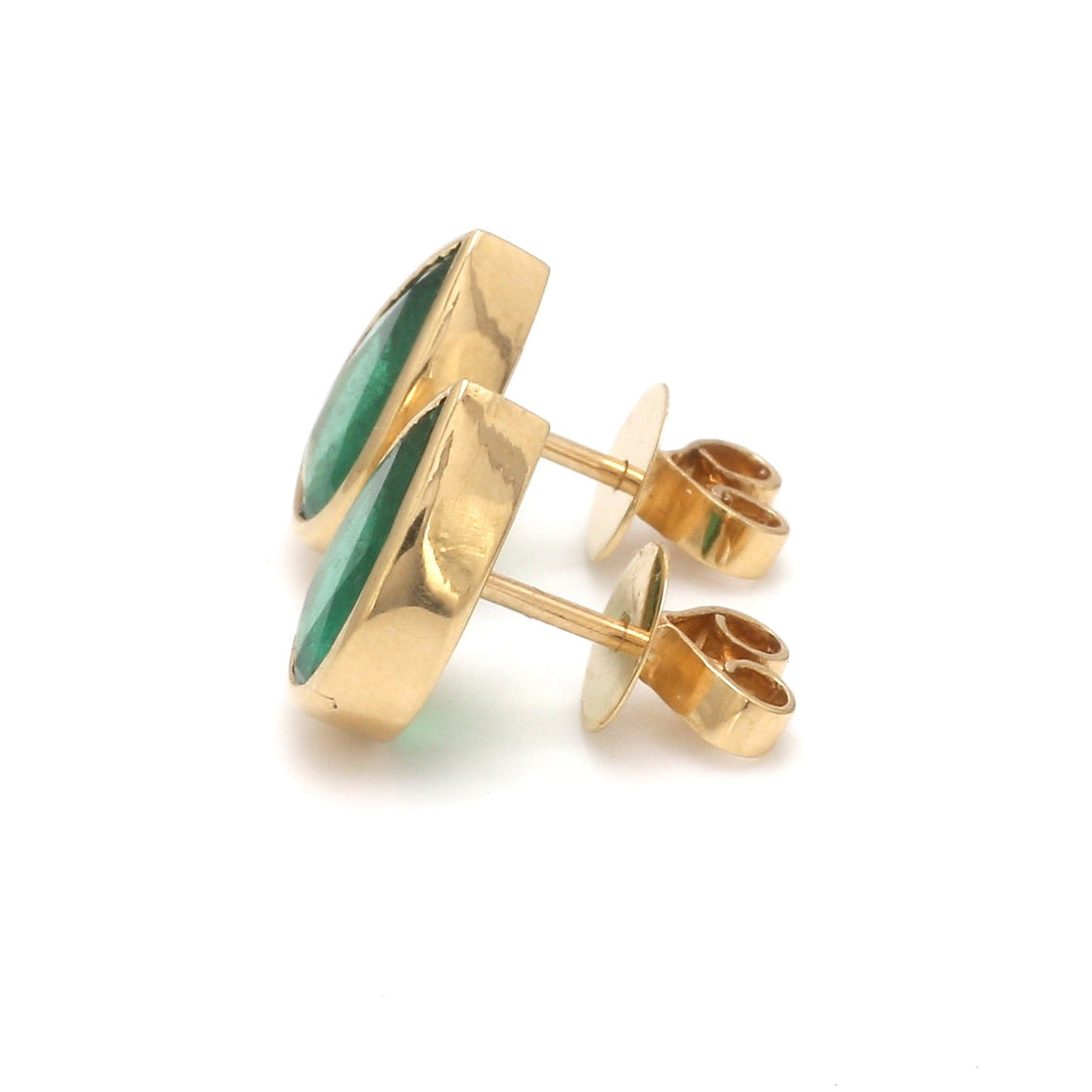 Emerald Pear Bezel Set Studs - qivii