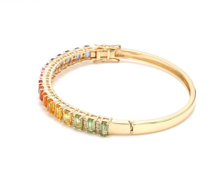 Rainbow Sapphire Emerald Cut and Diamond Bangle - qivii