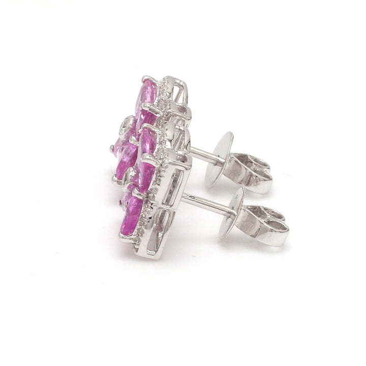 Pink Sapphire Diamond Pear Earring Studs - qivii