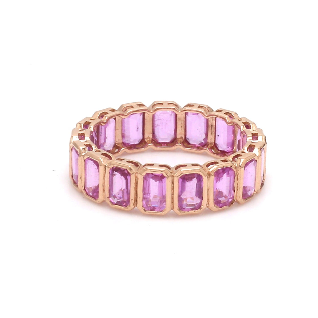 Pink Sapphire Emerald Cut Bezel Set Ring - qivii
