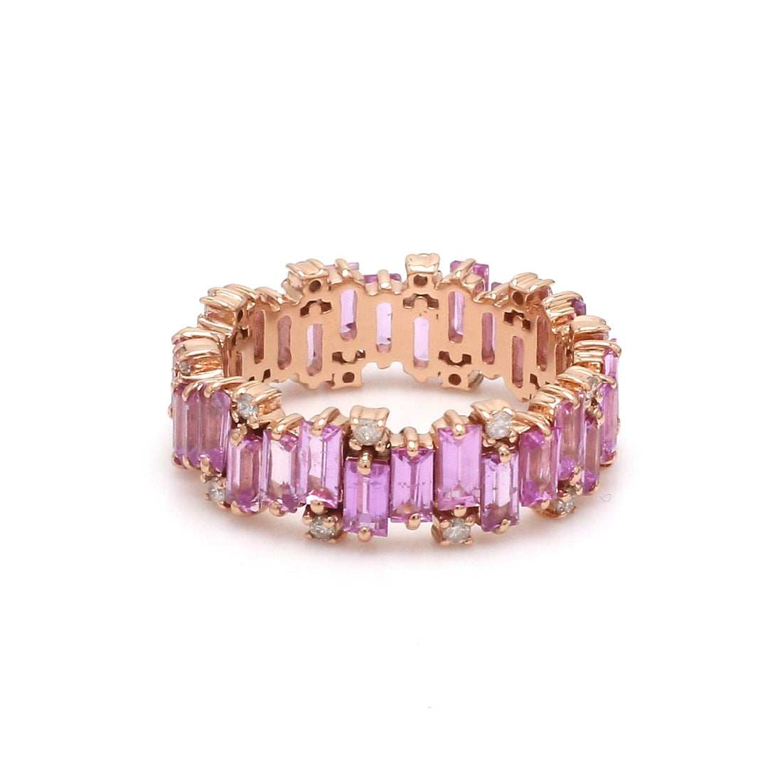 Pink Sapphire Baguette Cut Diamond Ring - qivii