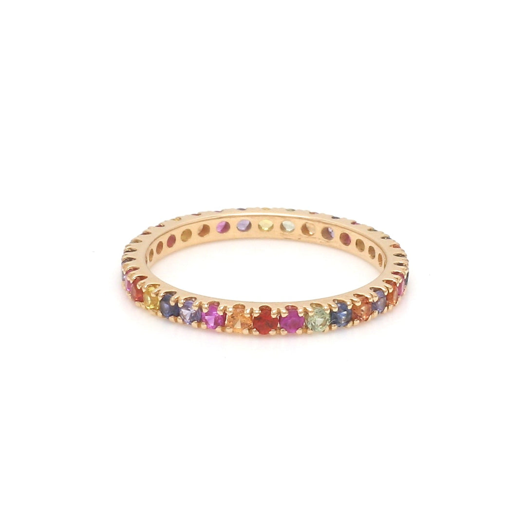 Rainbow Sapphire Round Random Thin Ring - qivii