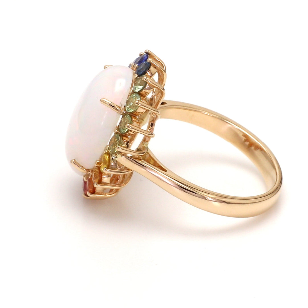Opal and Rainbow Sapphire Halo Ring - qivii