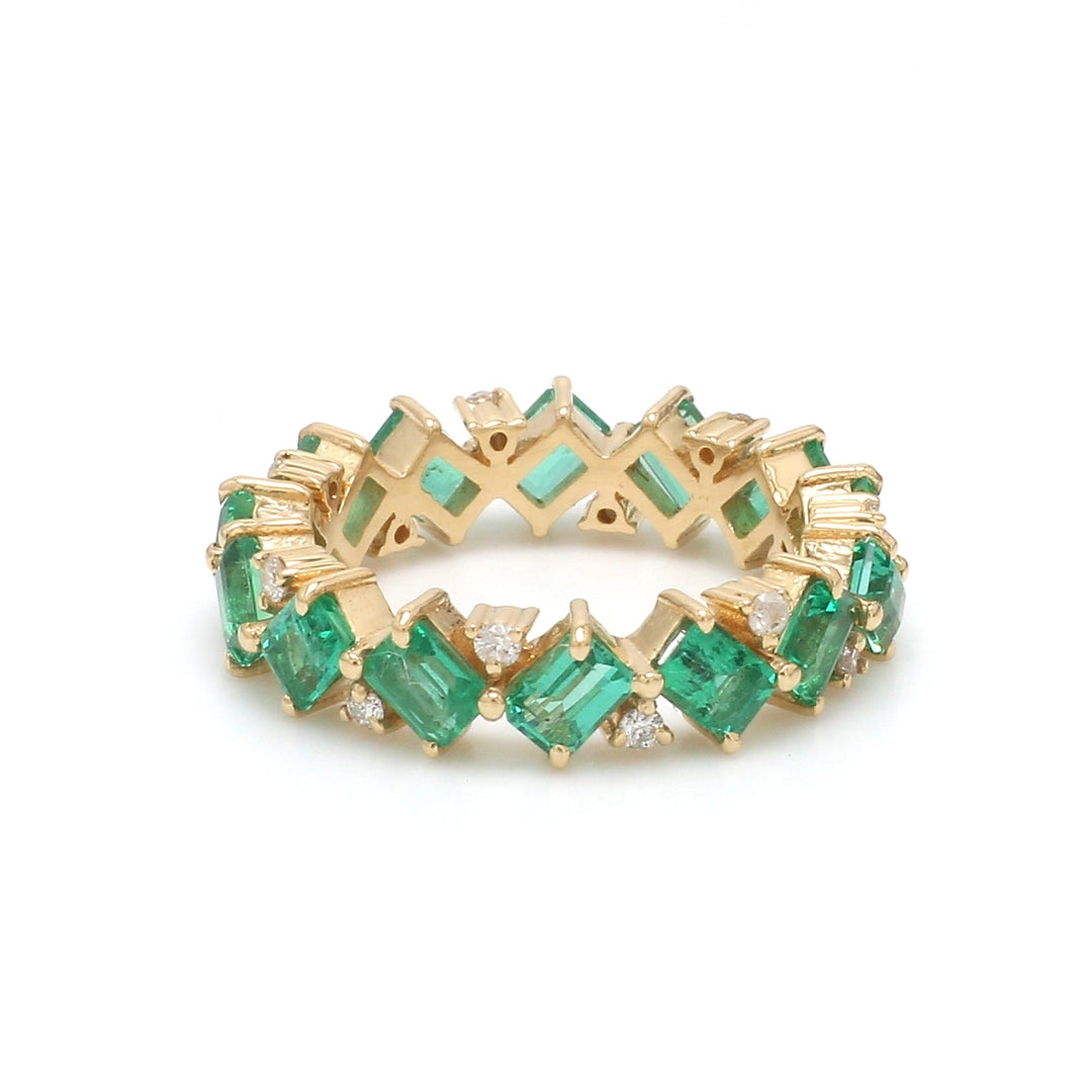Emerald and Diamond Octagon Diagonal Ring - qivii