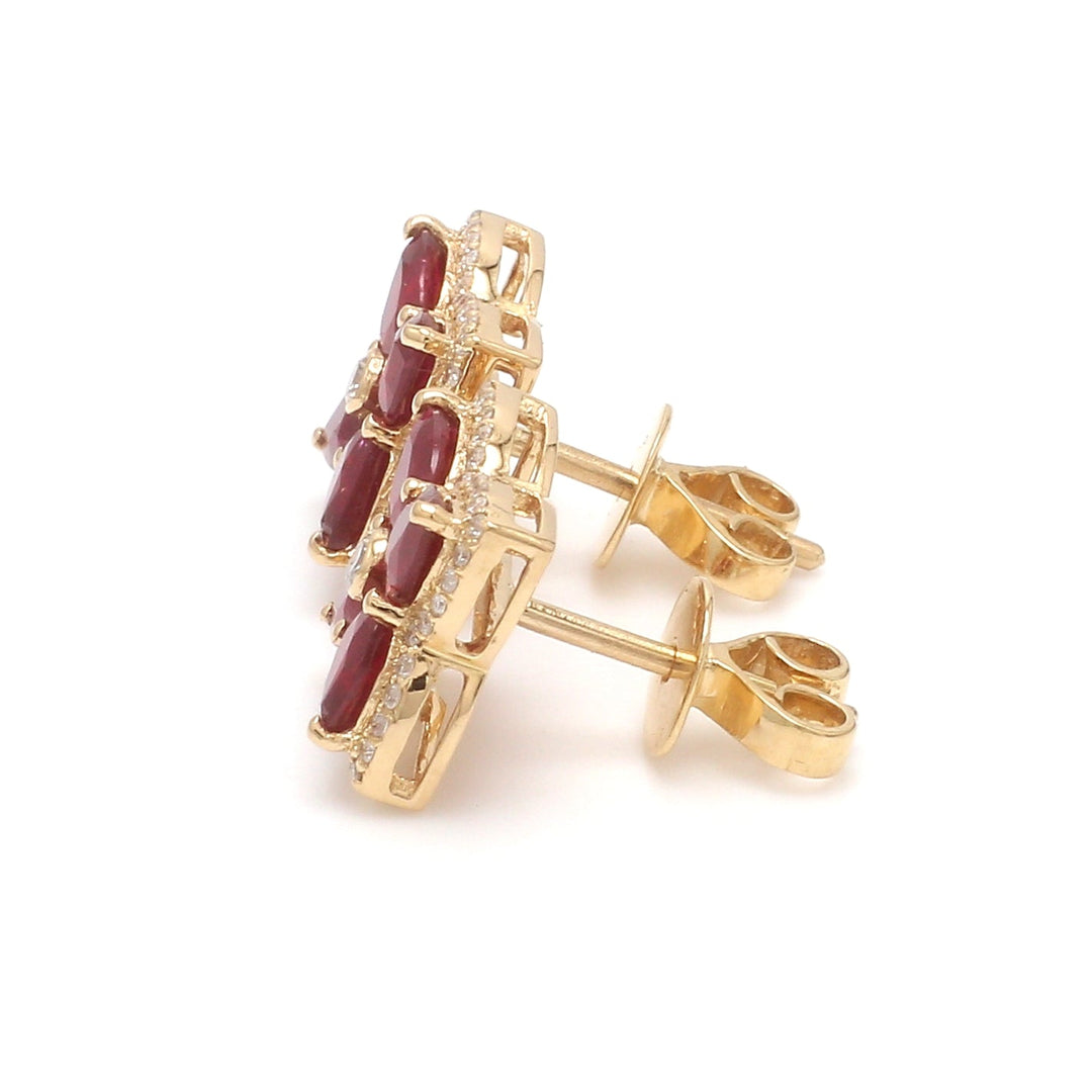 Ruby Pear Floral Studs With Diamond - qivii