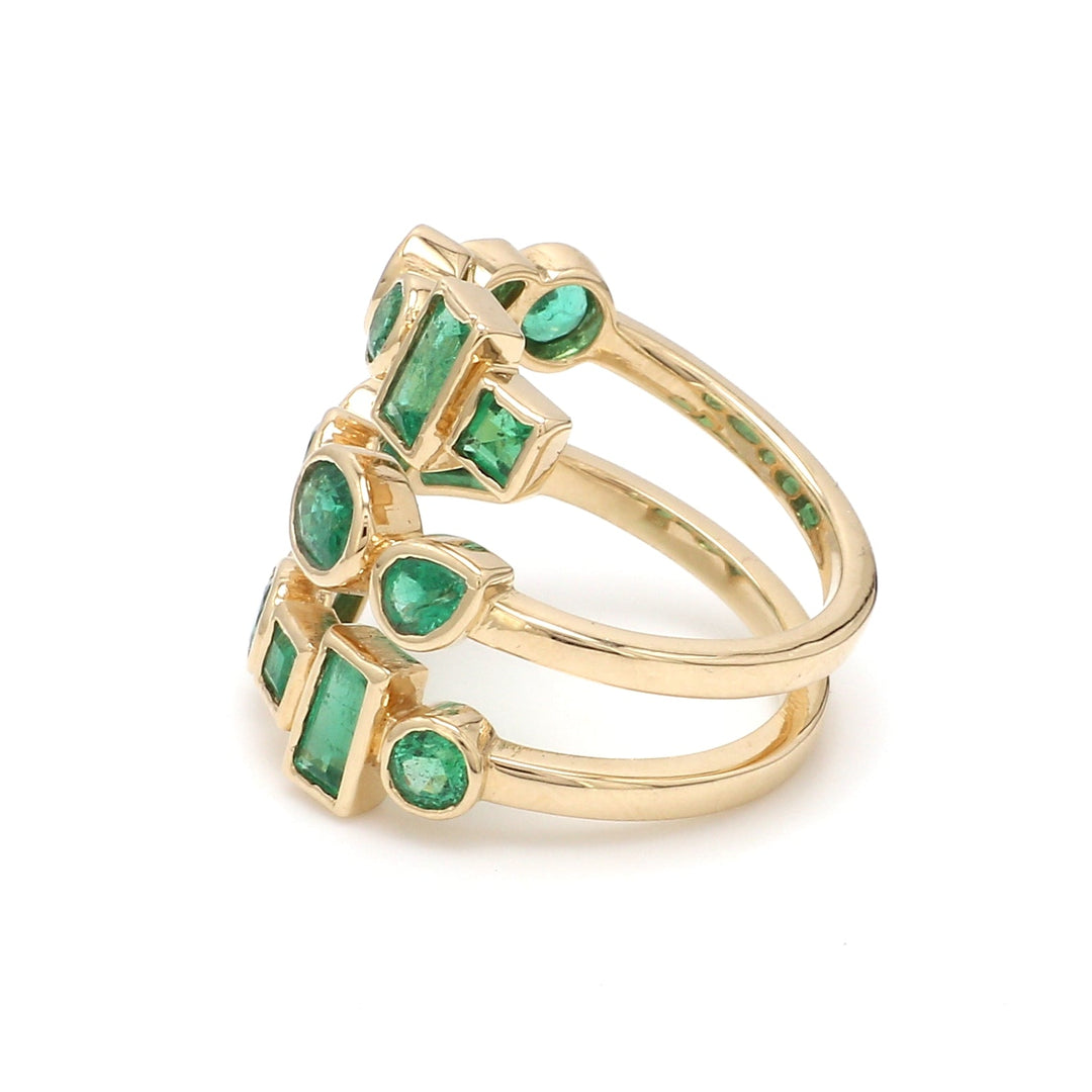 Emerald Mix Shape Bezel Set Spiral Ring - qivii