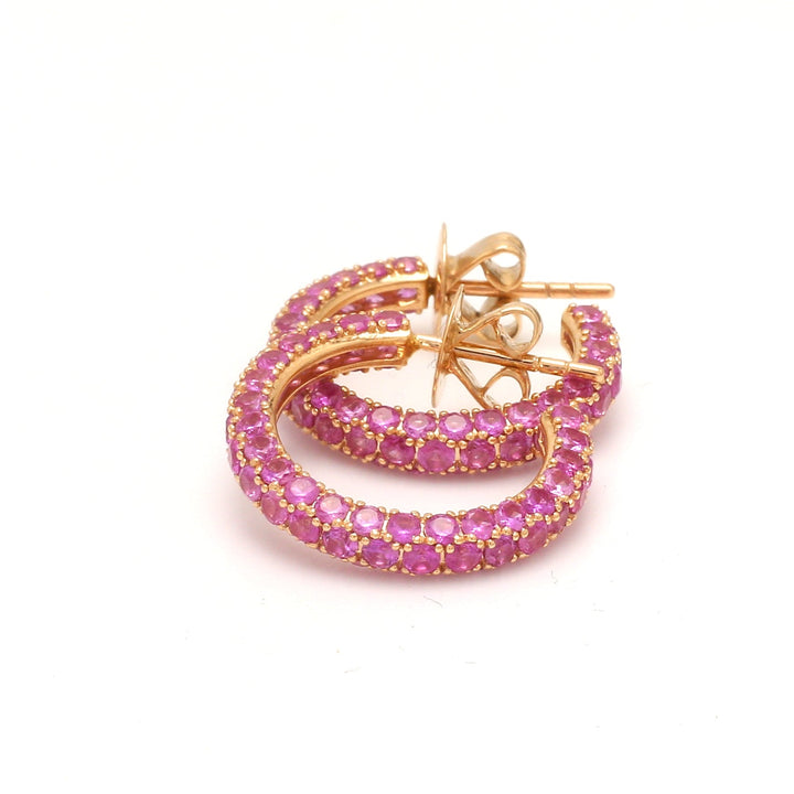 Pink Sapphire Pave Set Small Hoops - qivii