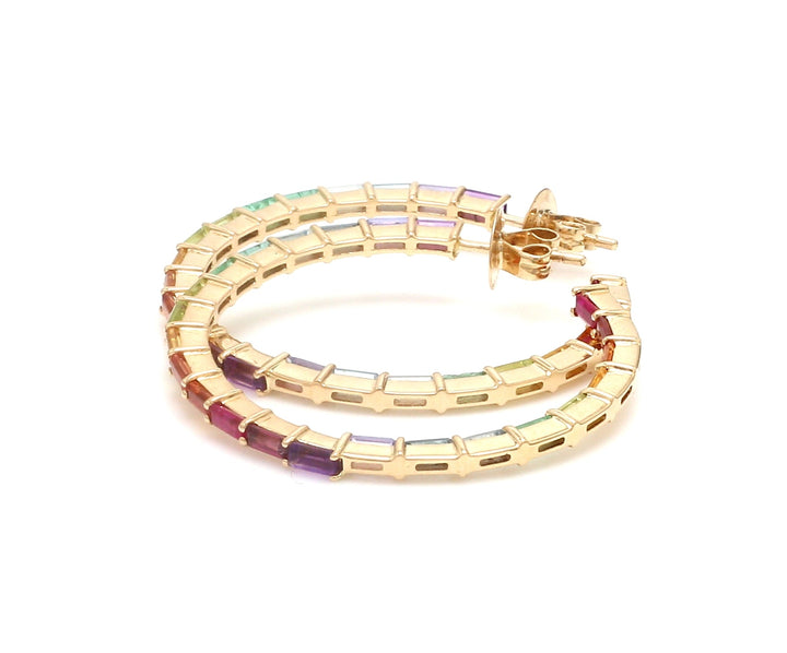 Rainbow Gemstone Baguette Thin Hoops - qivii