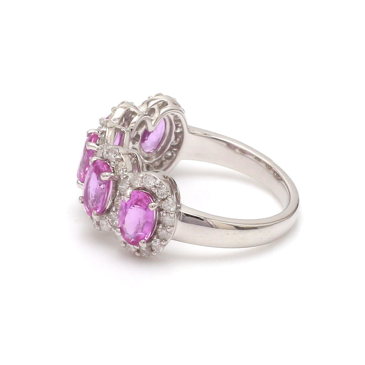 Pink Sapphire Oval Diamond Five Stone Ring - qivii