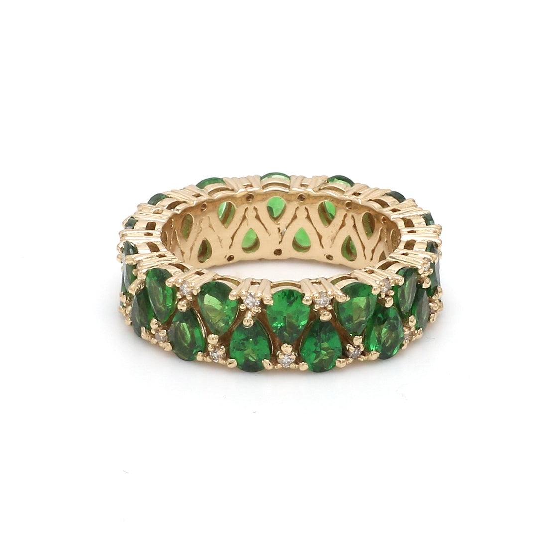 Tsavorite Pear and Diamond Ring - qivii