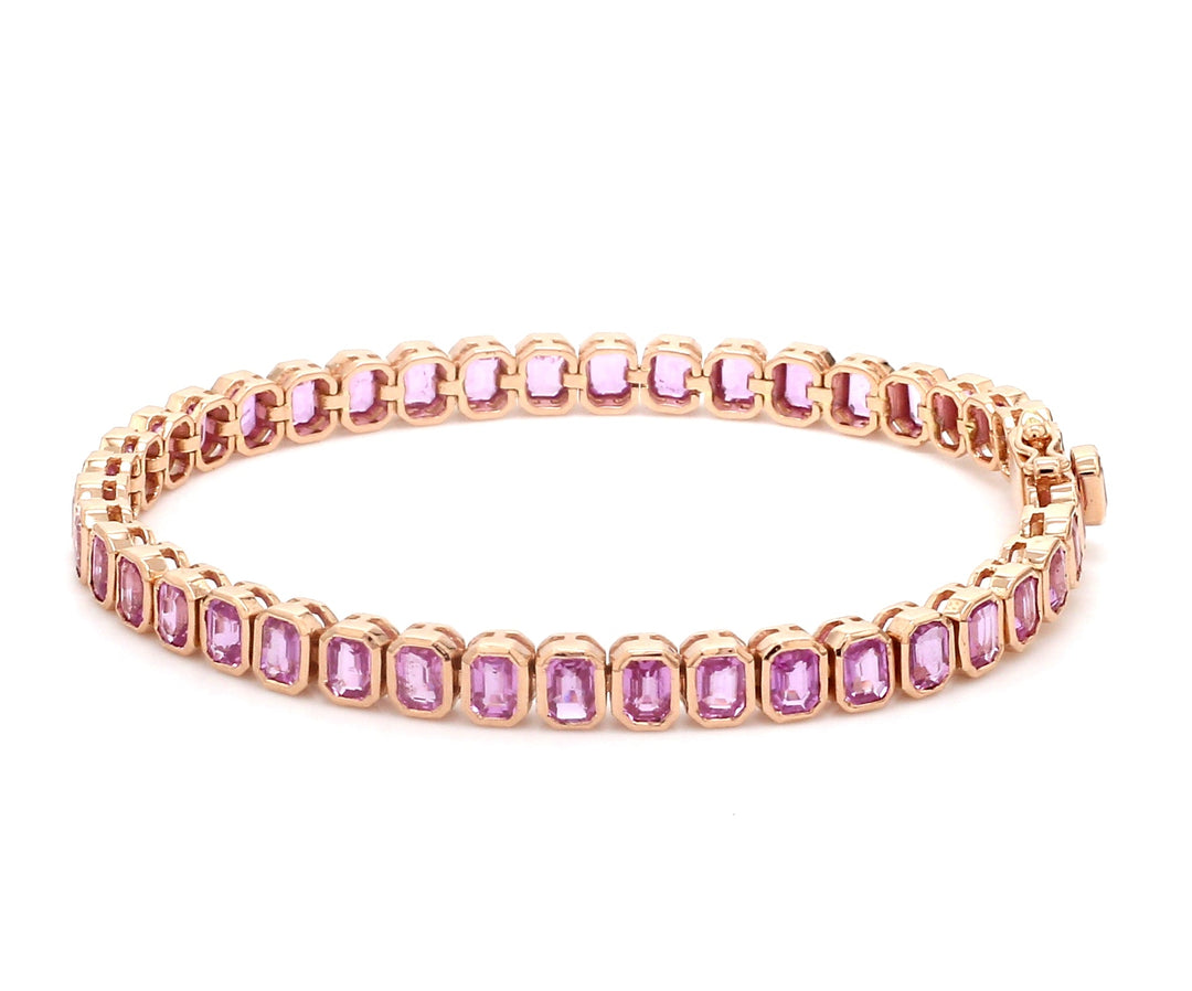 Pink Sapphire Emerald Cut Bezel Set Bracelet - qivii
