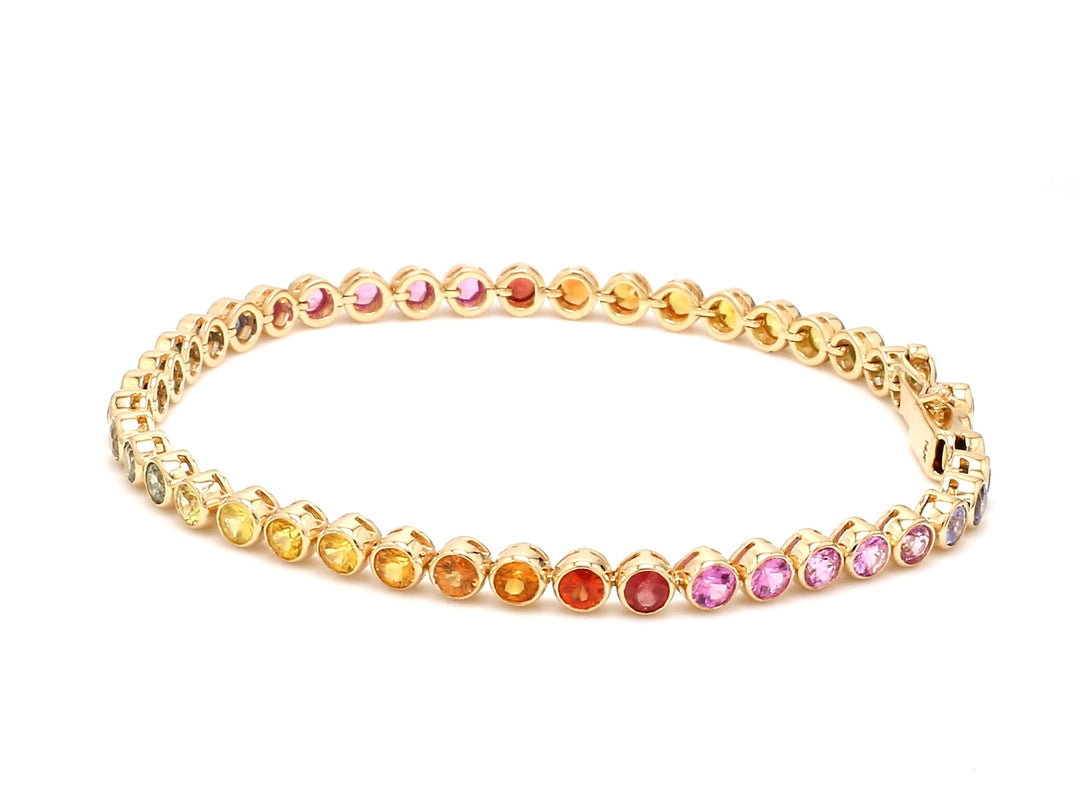 Rainbow Sapphire Round Bezel Set Bracelet - qivii
