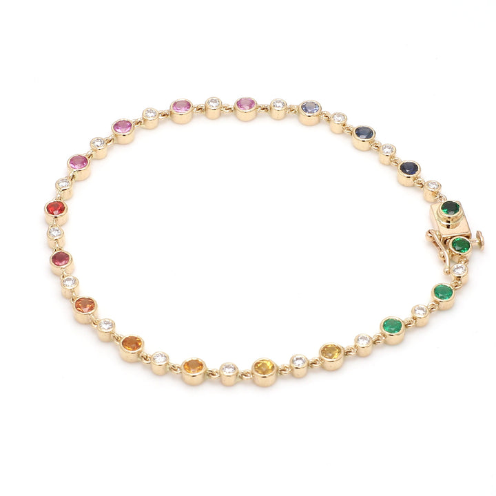 Rainbow Sapphire Round Diamond Link Chain Bracelet - qivii
