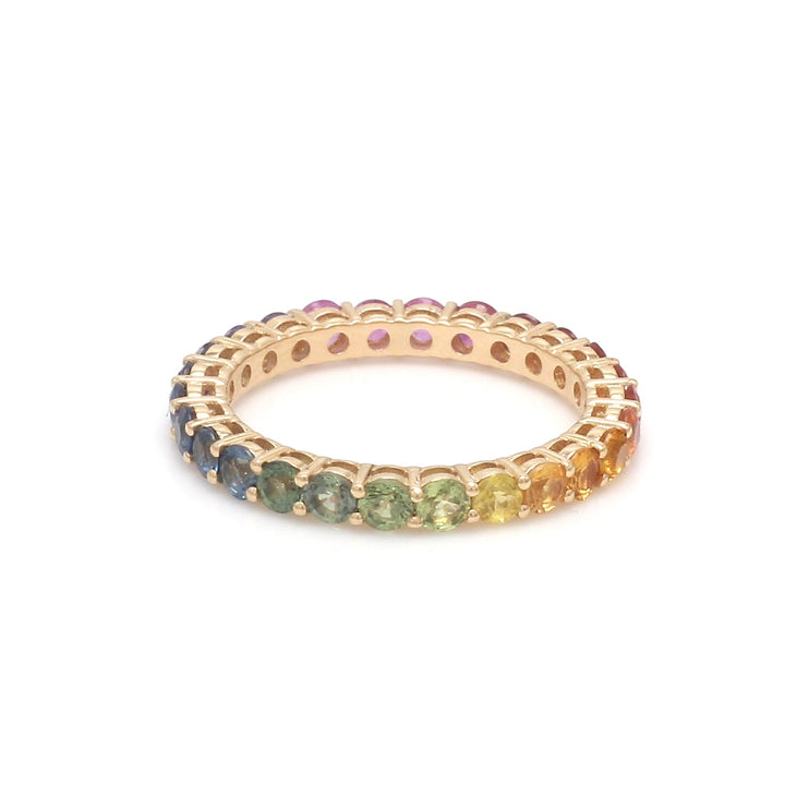 Rainbow Sapphire Round Shared Prong Ring - qivii