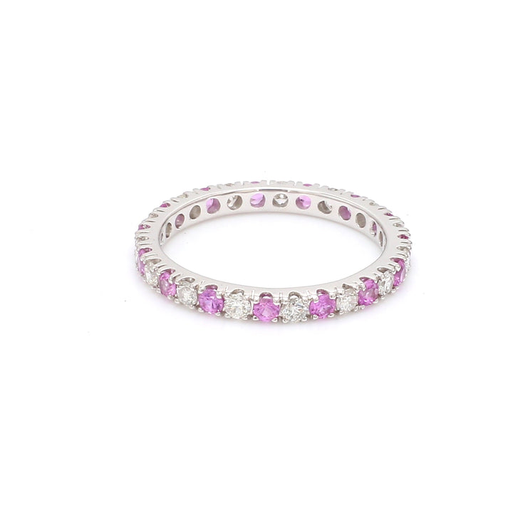 Pink Sapphire Round Alternate Diamond Ring - qivii
