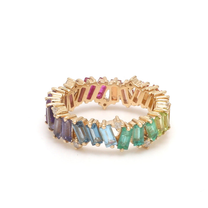 Rainbow Gemstone Diamond Zig Zag Ring - qivii