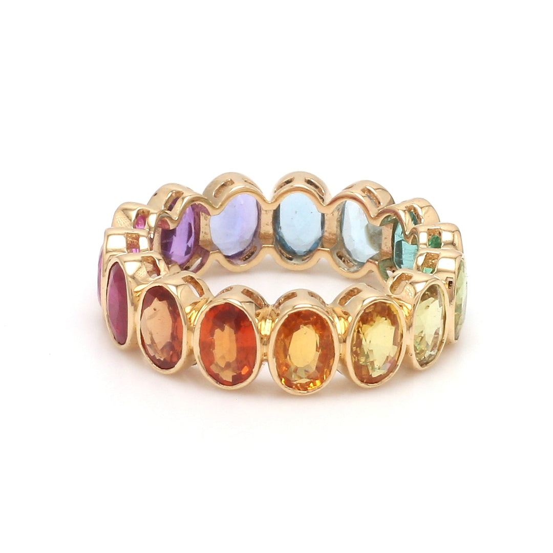 Rainbow Gemstone Bezel Set Oval ring - qivii