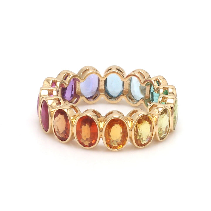 Rainbow Gemstone Bezel Set Oval ring - qivii