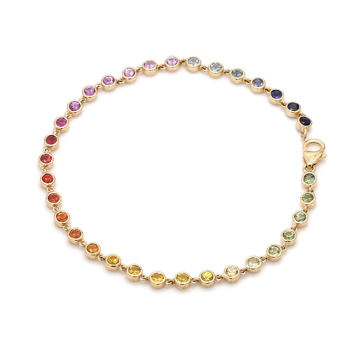 Rainbow Sapphire Round Link Chain Bracelet - qivii