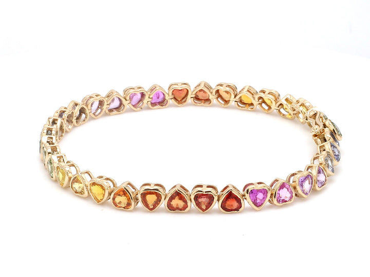 Rainbow Sapphire Heart Bezel Set Bracelet - qivii