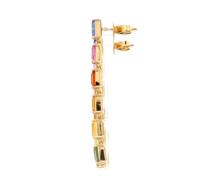 Rainbow Sapphire Emerald Cut Link Earrings - qivii