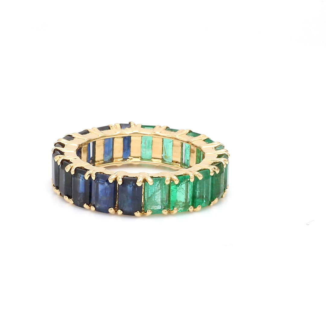 Emerald Blue Sapphire Octagon Half & Half Ring - qivii