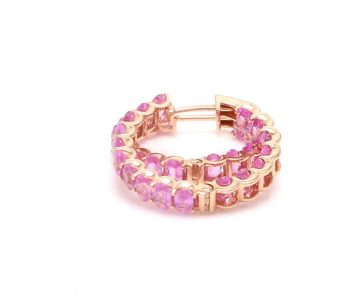 Pink Sapphire Oval Mini Hoops - qivii