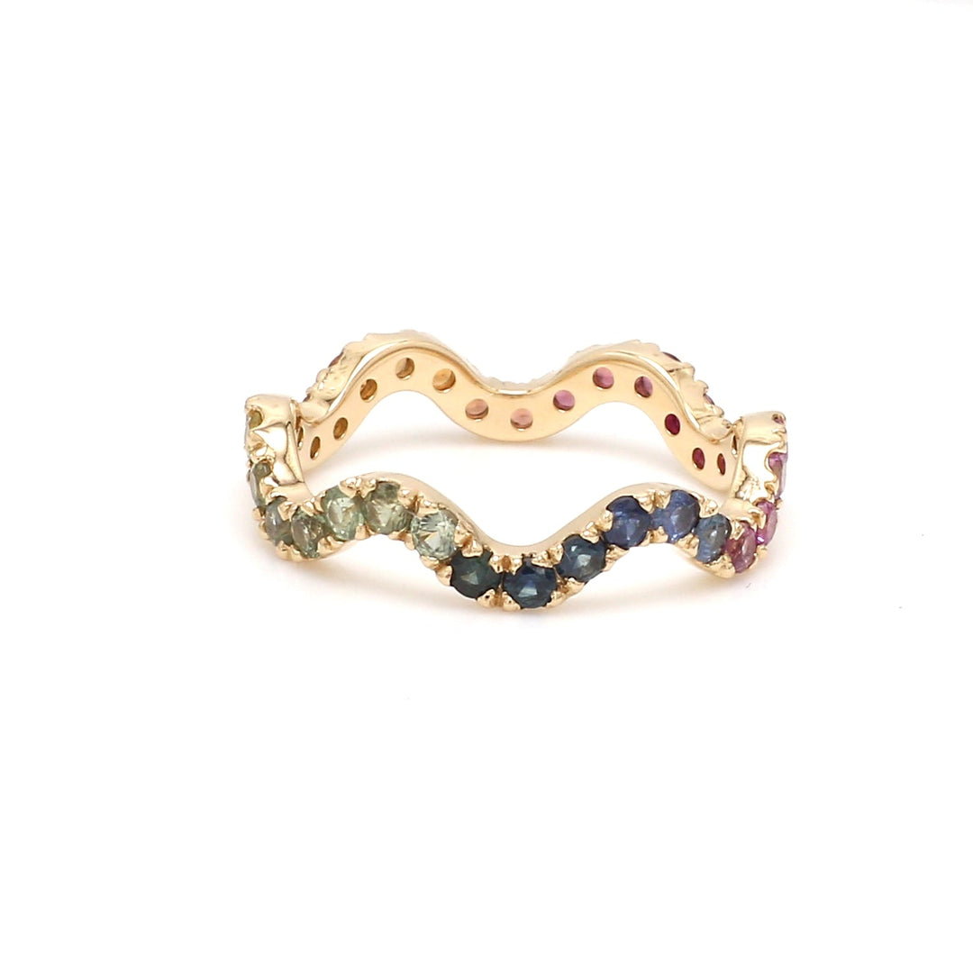 Rainbow Sapphire Wave Ring - qivii