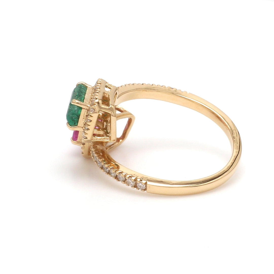 Emerald and Pink Sapphire Octagon Two Stone Ring - qivii