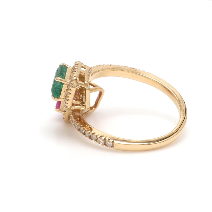 Emerald and Pink Sapphire Octagon Two Stone Ring - qivii