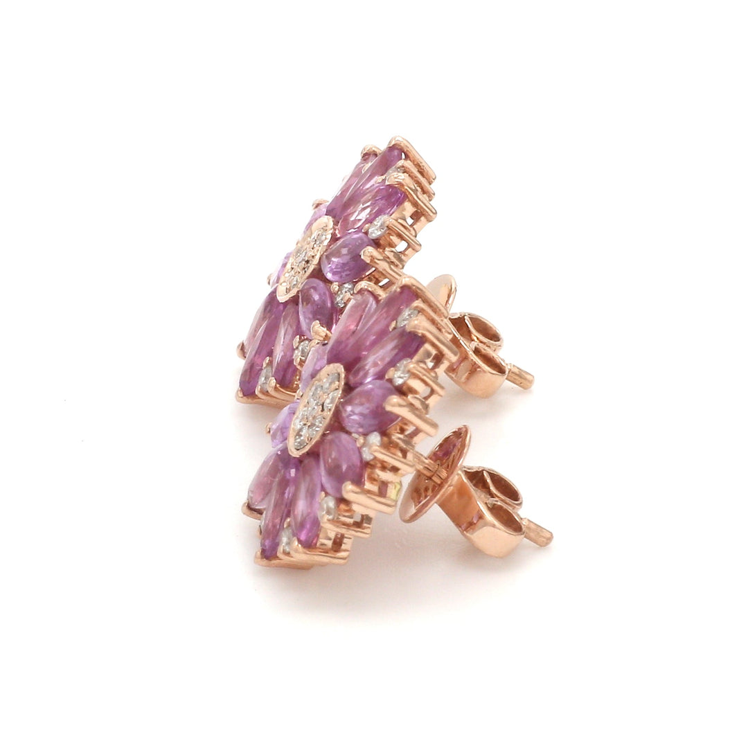 Pink Sapphire Marquise Flower Studs - qivii