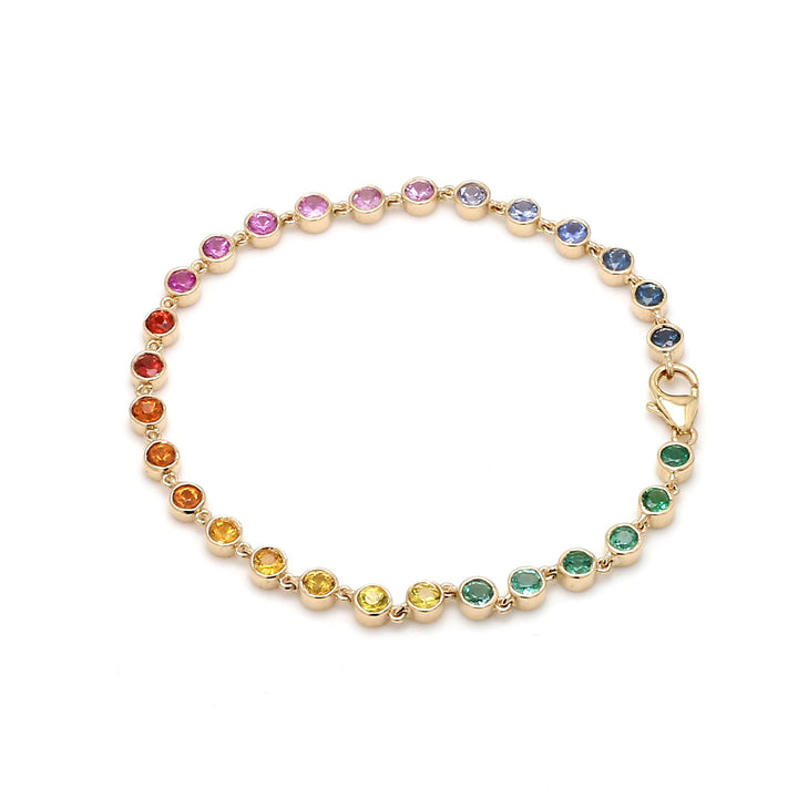 Rainbow Sapphire Emerald Link Chain Bracelet - qivii