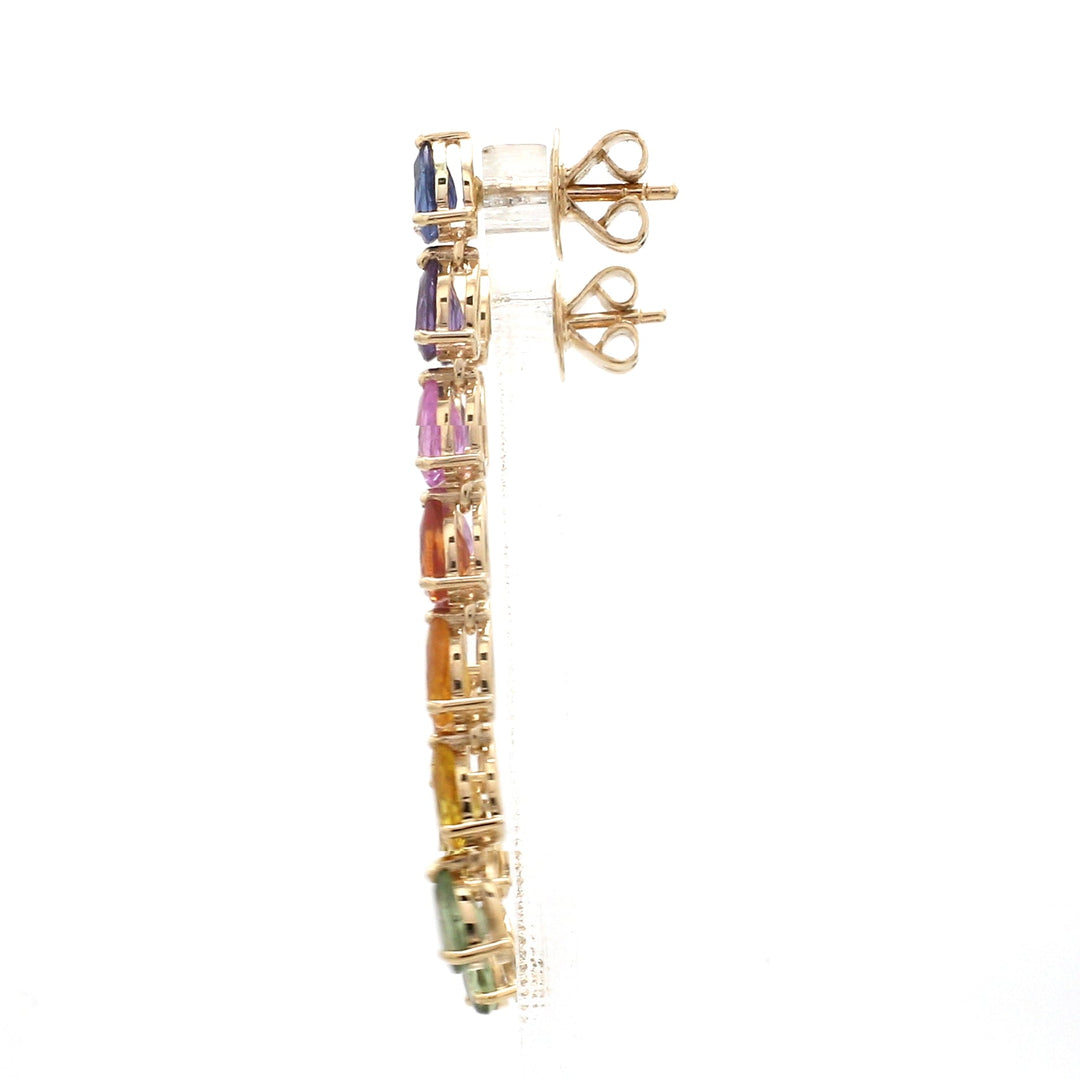 Rainbow Sapphire Pear Link Earrings - qivii