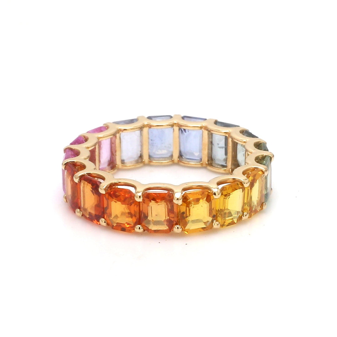 Rainbow Sapphire U Shape Prong Ring - qivii