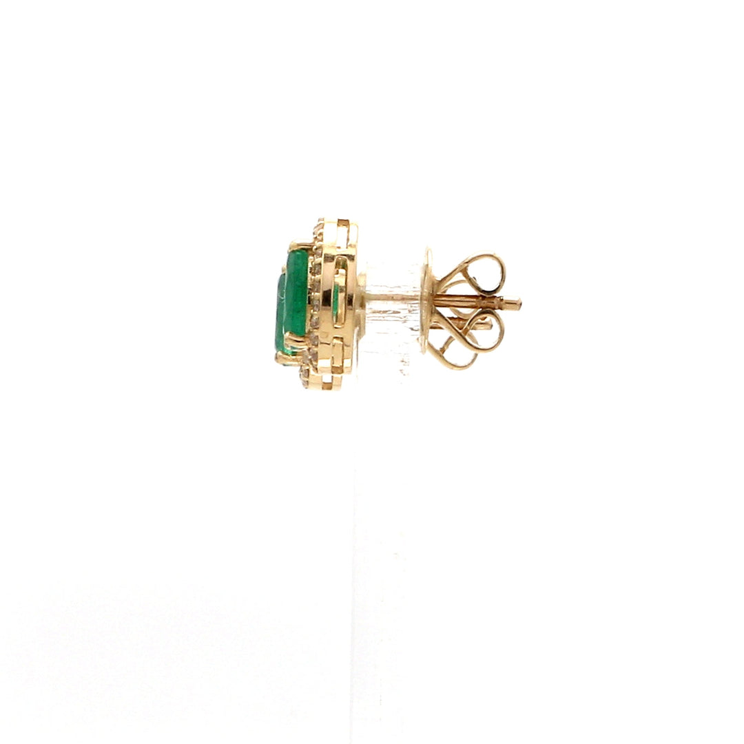 Emerald Oval Halo Diamond Studs - qivii
