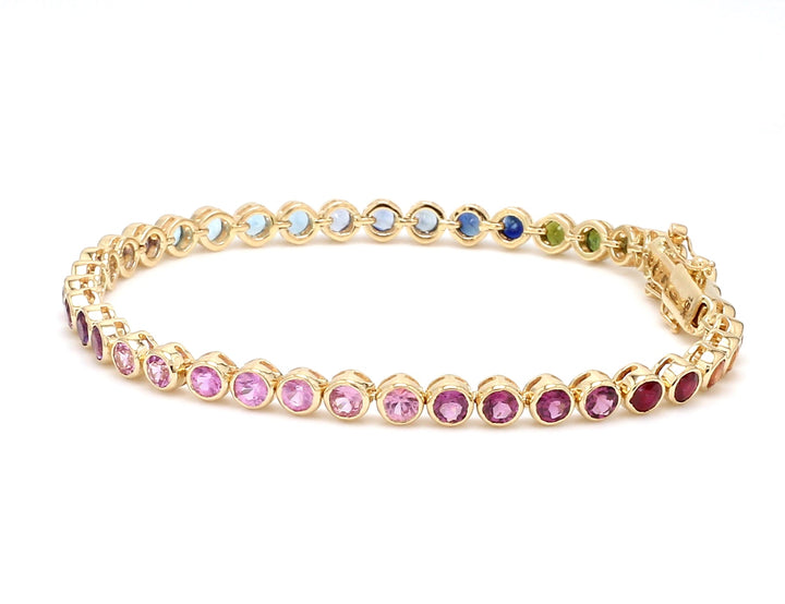 Rainbow Gemstone Round Bezel Set Bracelet - qivii
