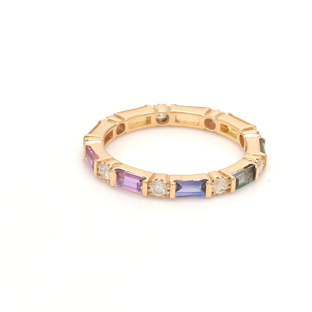Rainbow Sapphire Baguette Diamond Alternate Ring - qivii