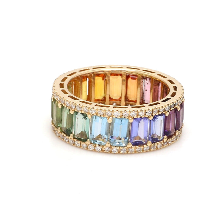 Rainbow Gemstone Octagon and Diamond Ring - qivii