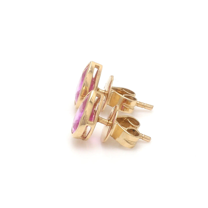 Pink Sapphire Pear Shape Bezel Set Studs - qivii