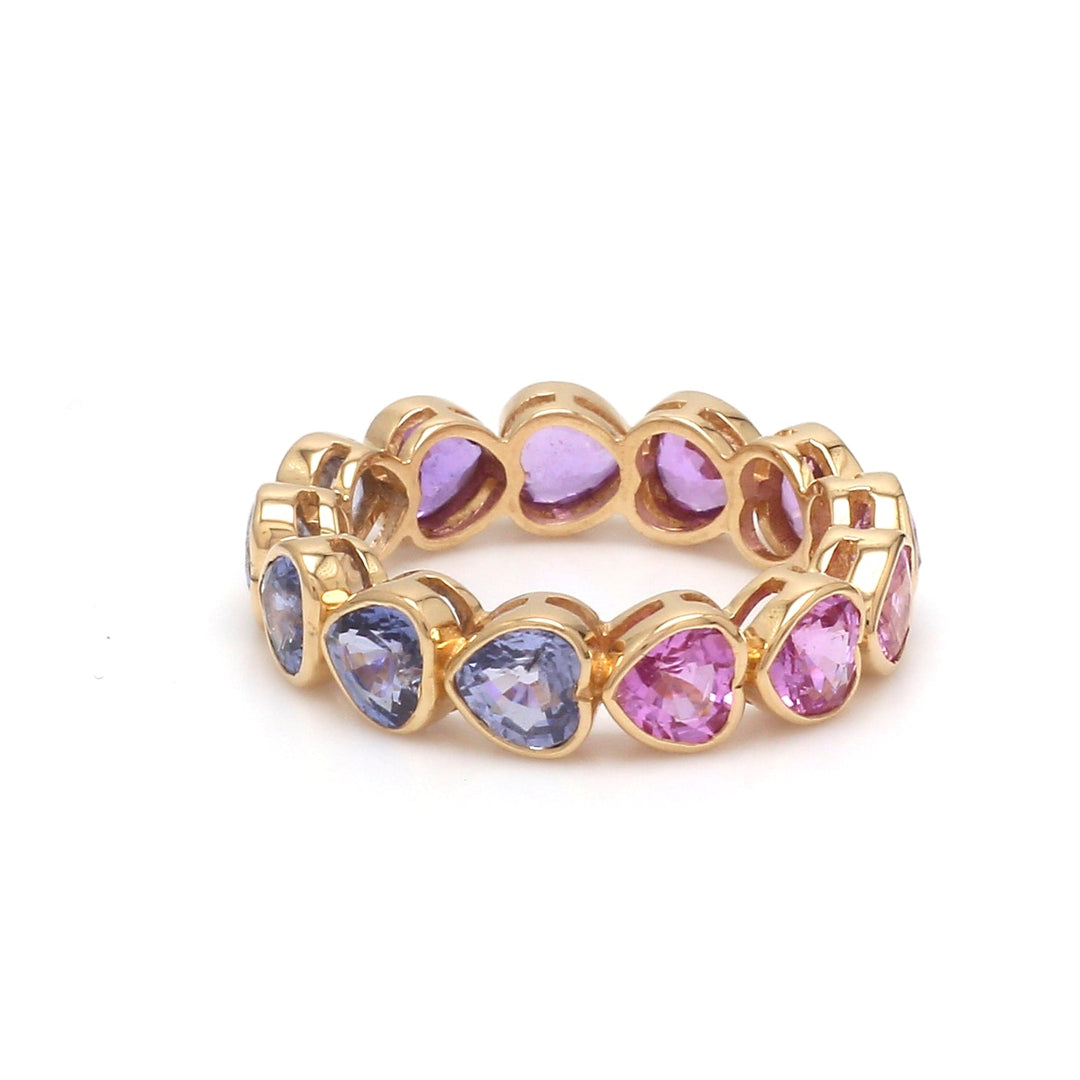 Blue Pink Purple Sapphire Heart Cut Ombre Eternity Band Ring - qivii