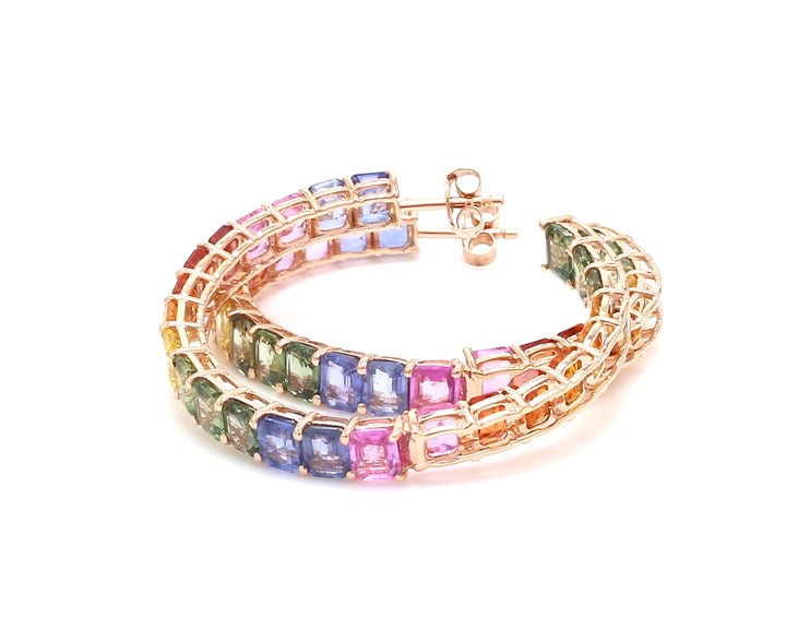 Rainbow Sapphire Big Emerald Cut Hoops - qivii