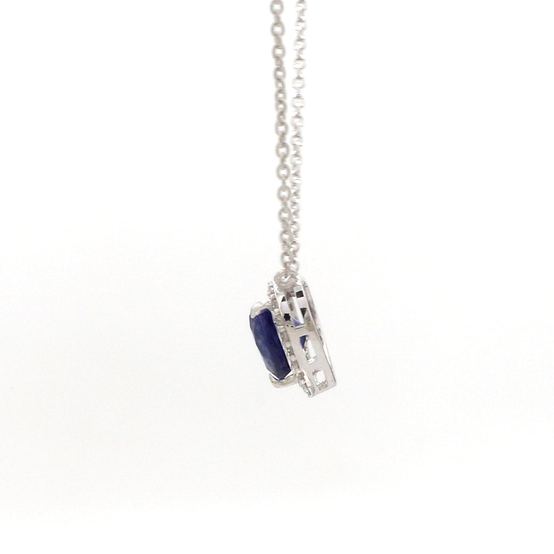 Blue Sapphire Heart and Diamond Necklace - qivii