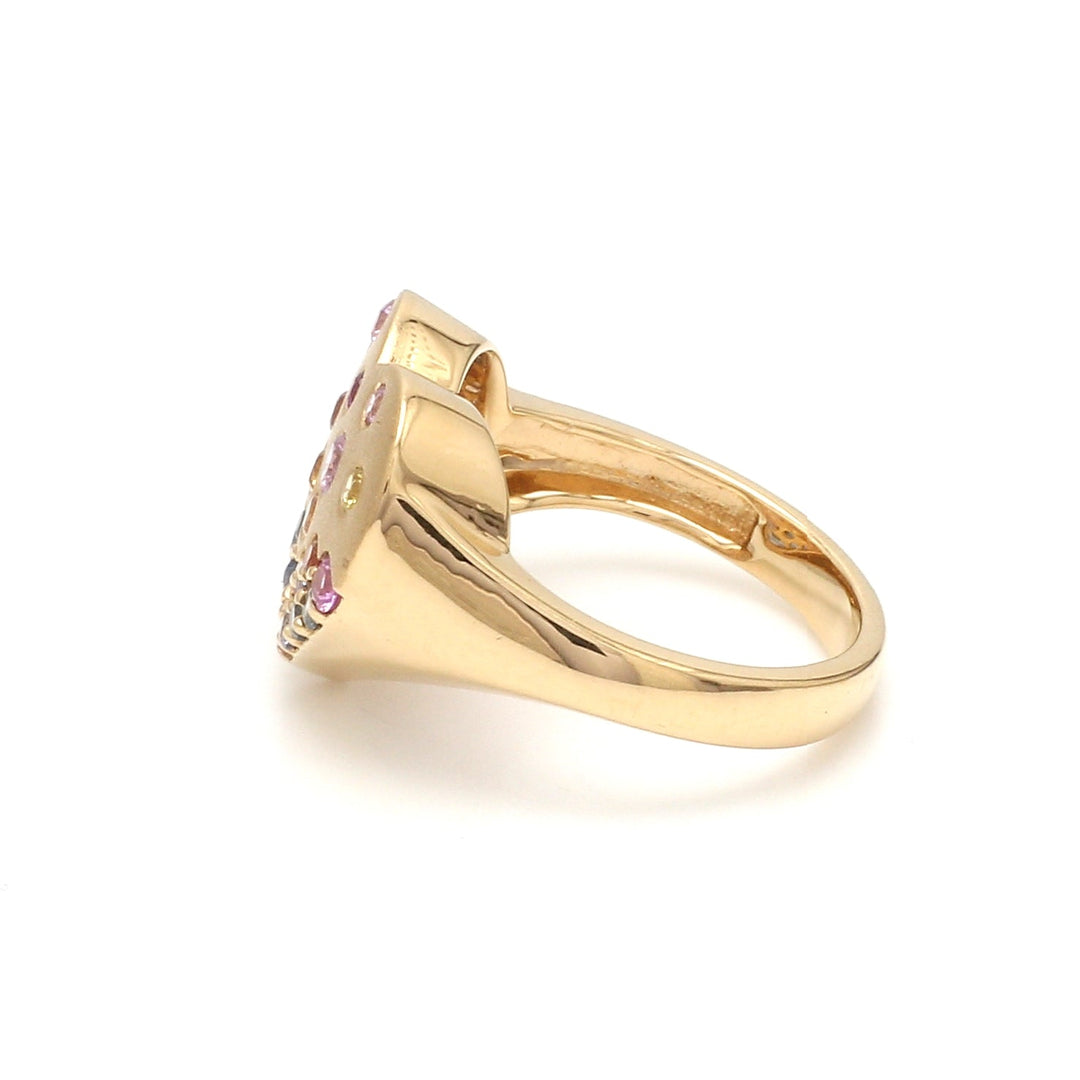 Rainbow Sapphire Round Heart Shape Matte Signet Ring - qivii