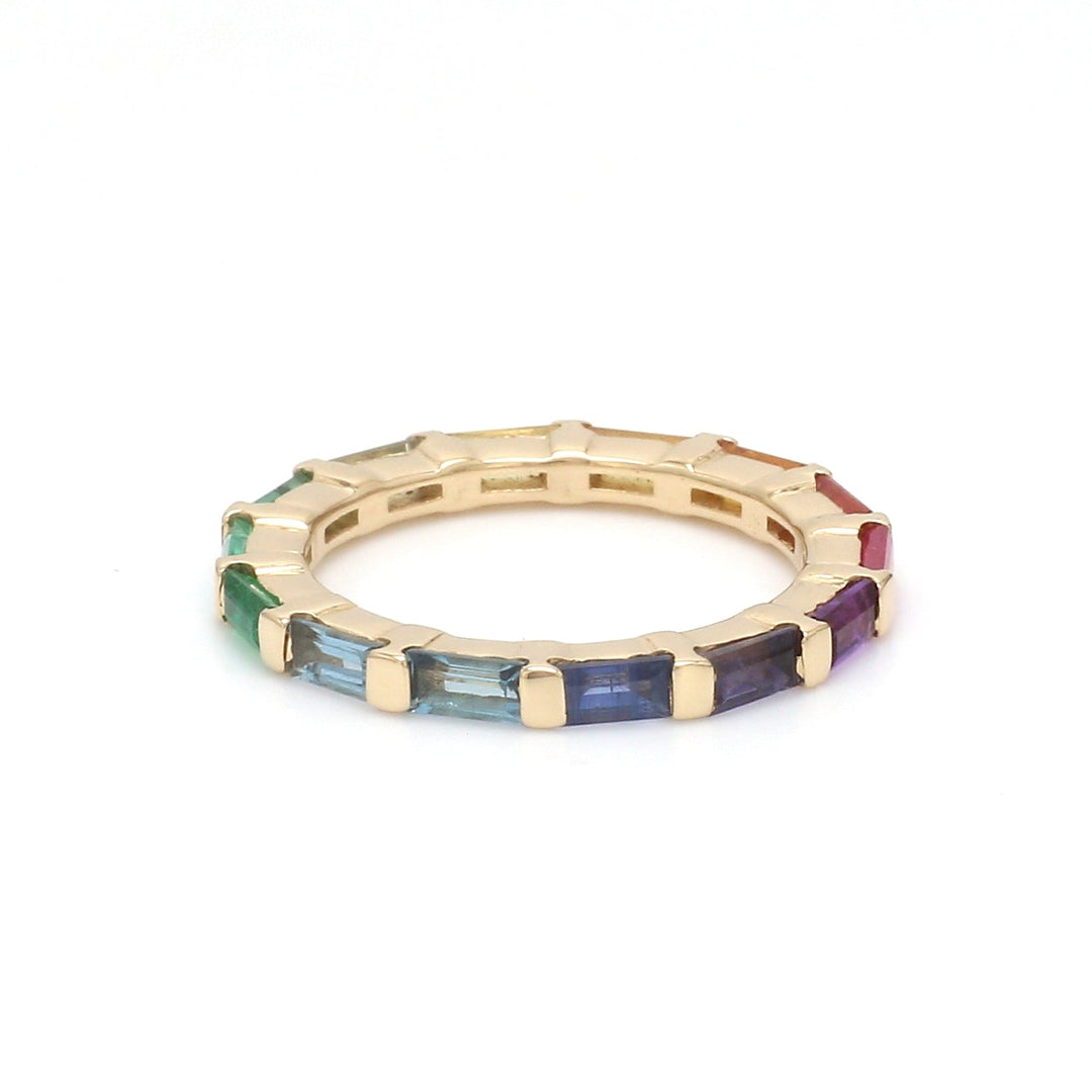 Rainbow Gemstone Bar Set Ring - qivii
