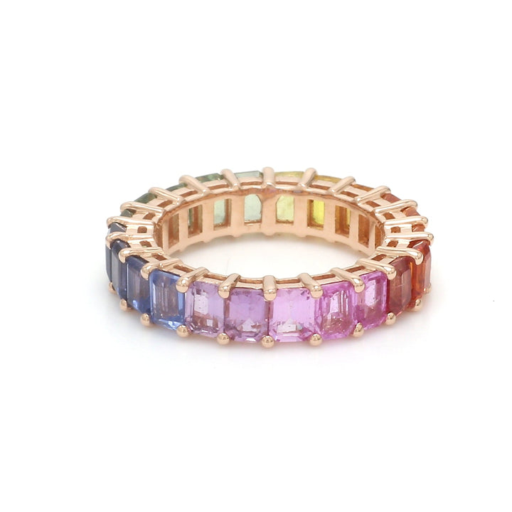 Rainbow Sapphire Small Octagon Shared Prong Ring - qivii