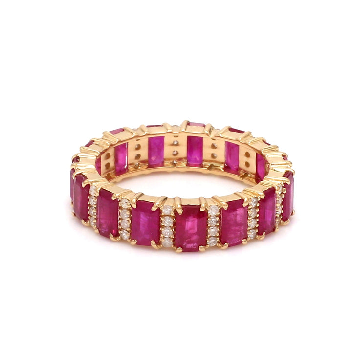 Real Ruby Diamond Emerald Cut Eternity Band Ring - qivii