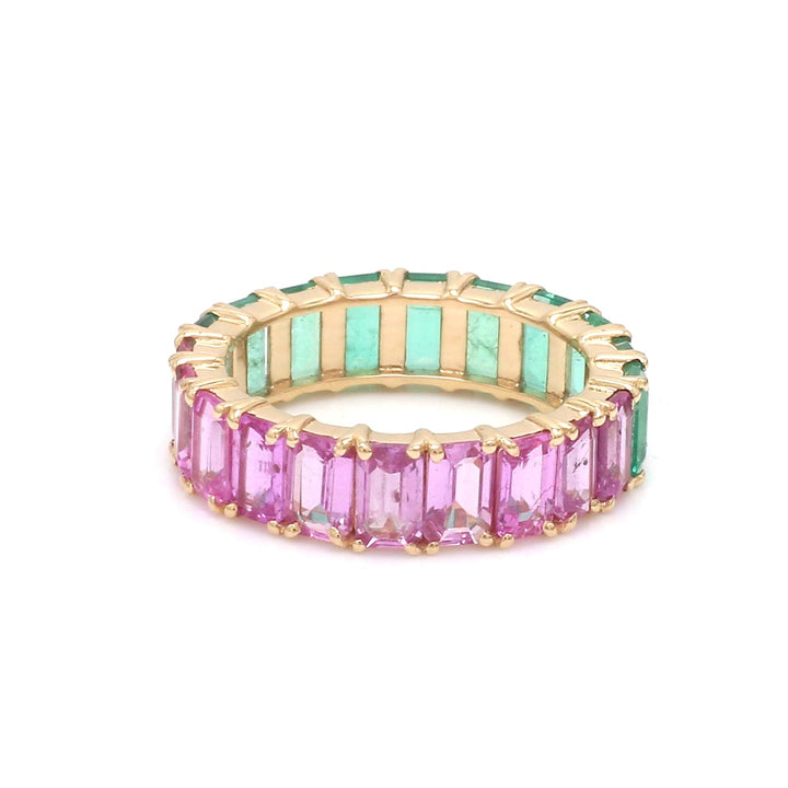 Emerald And Pink Sapphire Half and Half Eternity Ring - qivii